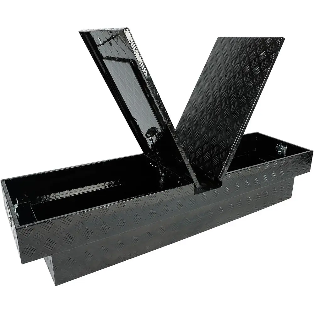 

70x20x13 Large Truck Bed Tool Box with Lock, 5 Bar Tread, Black
