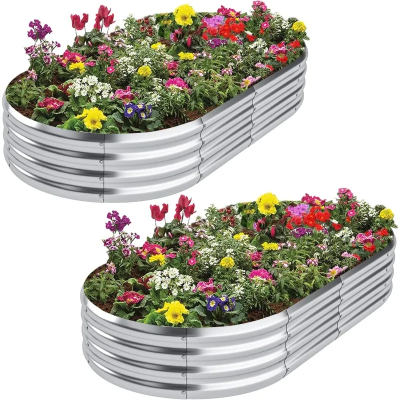 

Raised Garden Bed, Gardening, Vegetable, Flower Planting Bed, Oval Metal Garden Box Outdoor, Large Metal Garden Box 8×4×1 ft