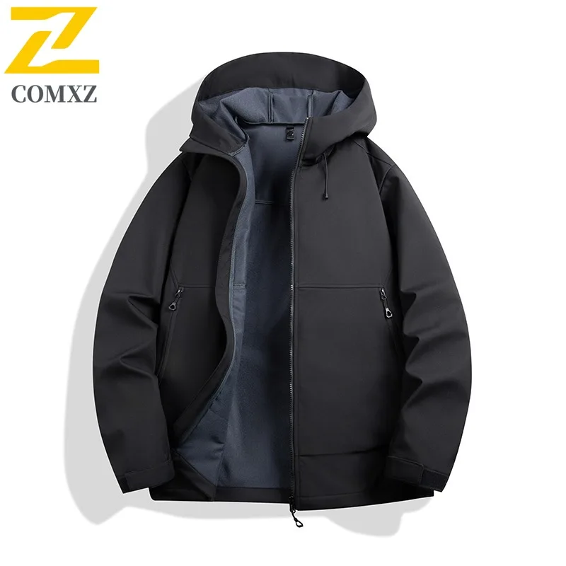 

COMXZ 2025 Новая ветровка с капюшоном, мужская осенняя свободная повседневная минималистичная куртка для кемпинга и путешествий, уличное водонепроницаемое пальто для альпинизма