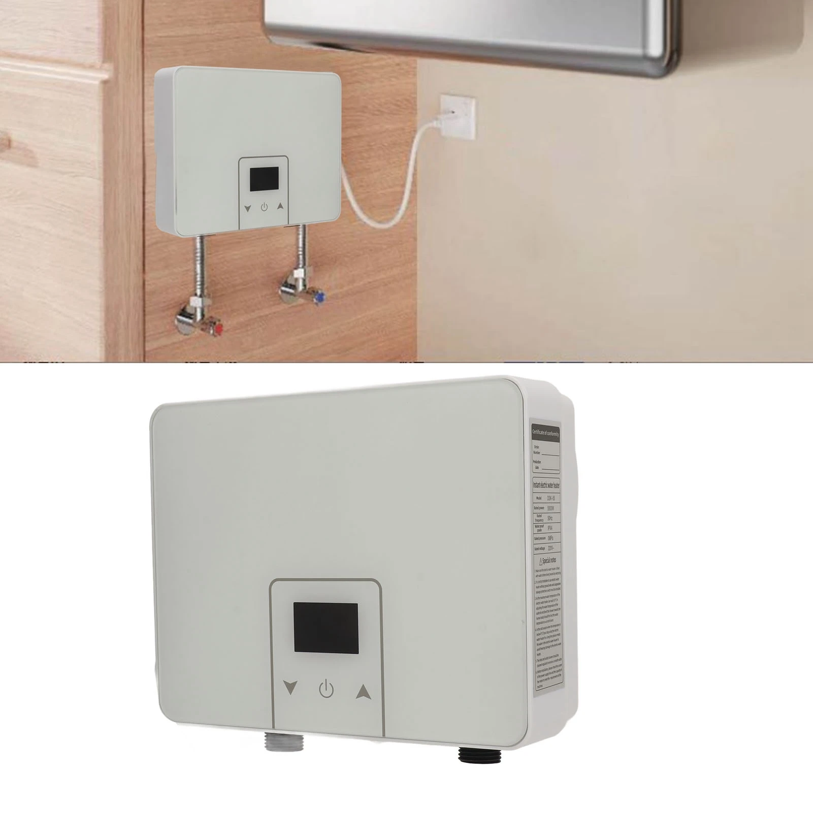 سخان مياه كهربائي صغير 220 فولت 88 شاشة عرض PVC 5.5KW تسخين سريع 55 ° سخان الماء الساخن الفوري المقاوم للماء C IPX4