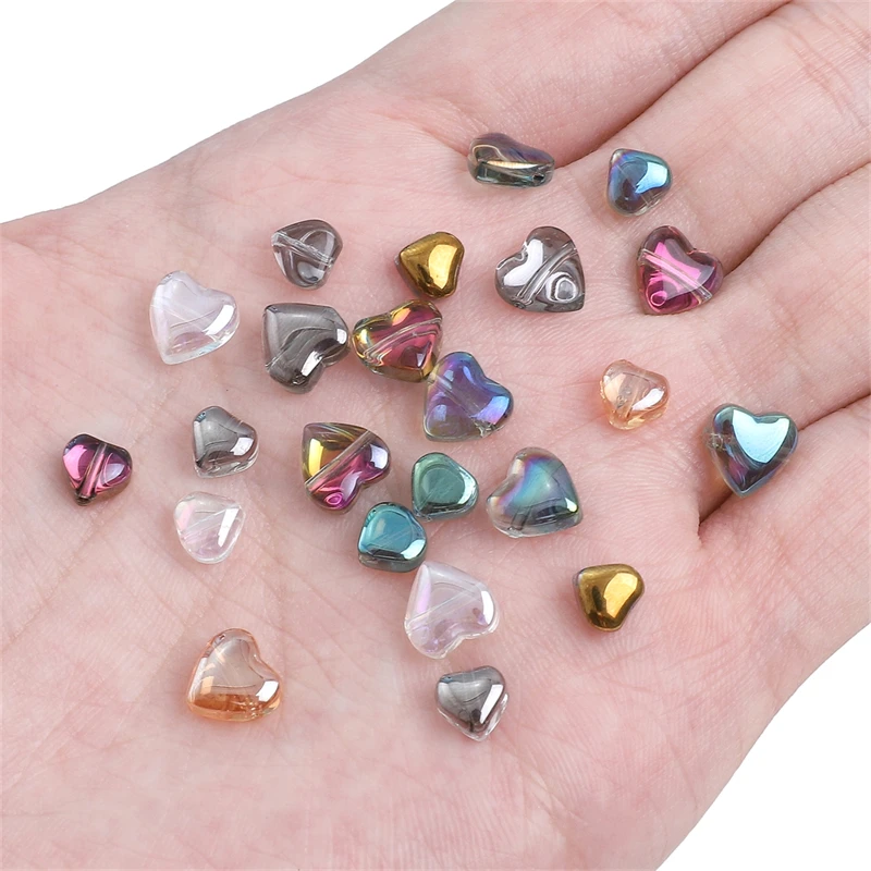 10pcs 6/8mm Heart Shiny Colors Crystal Glass Beads Heart Shape Charm Beads for Necklace Bracelet Earring DIY Jewelry Making