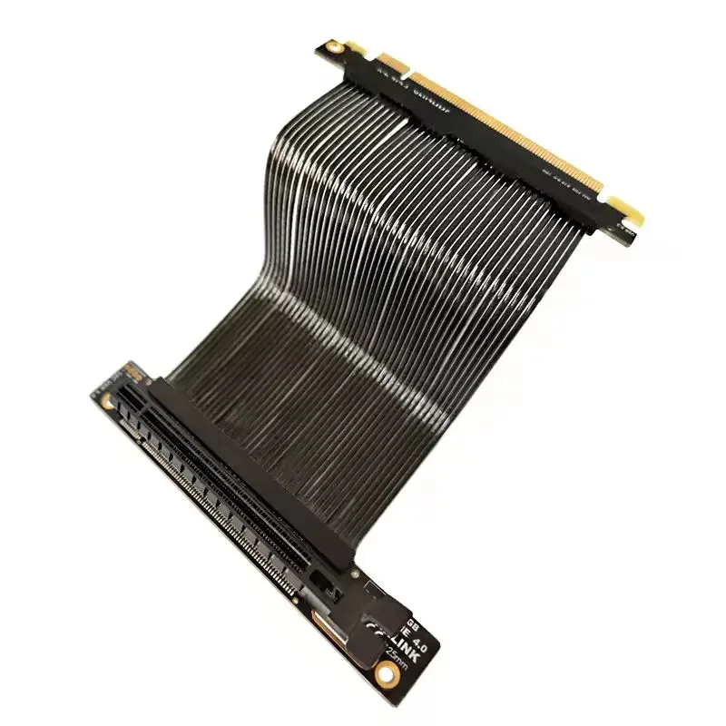 

PCIE 4.0 X16 Прямоугольный вертикальный удлинительный кабель для видеокарты 3090, посеребренный гибкий кабель, совместимый с шасси ATX