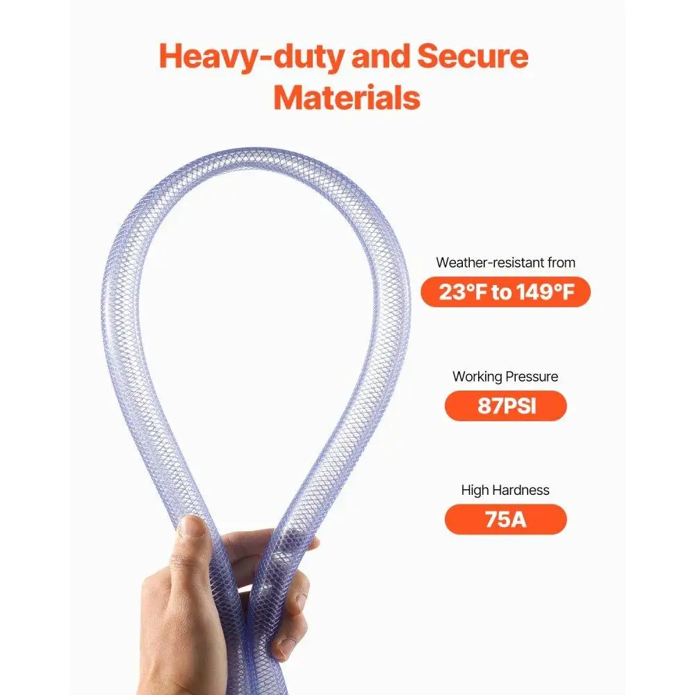 Clear Braided Vinyl Tubing 3/4 Inch ID 19/20 Inch OD 10 Feet Flexible PVC Hose for Water Air and Fluid Transfer