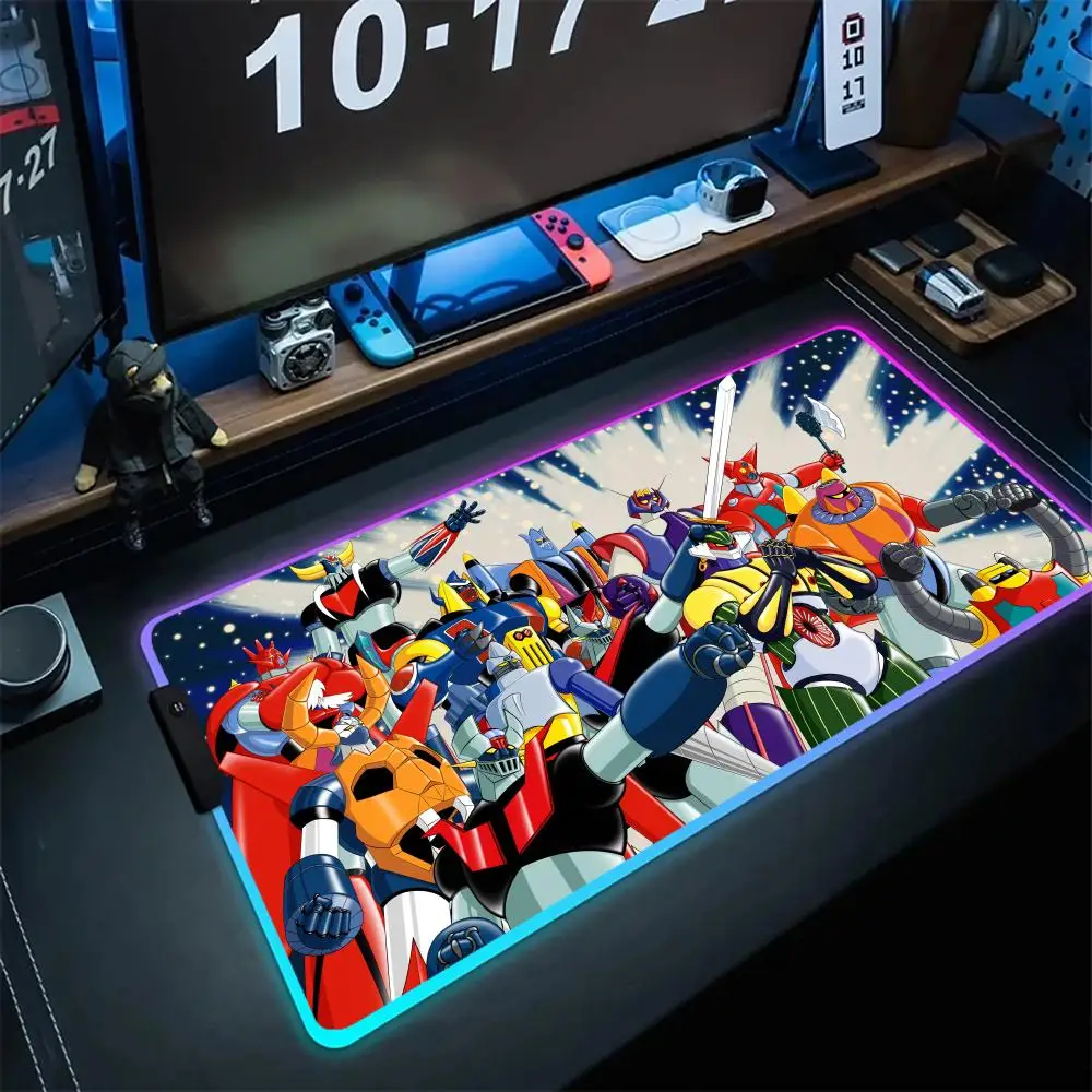 

Grendizer And Actarus UFO Robot Mouse Pad Luminous Desk Mat Pc Setup Accessories RGB Mouse Pad LED Large Gamer Teclado