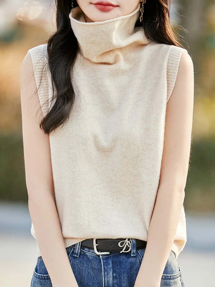

The 25 New 100% Wool Sleeveless Pile Collar Knitted Sweater Is Simple And Elegant With A Vest And Waistcoat ZA673