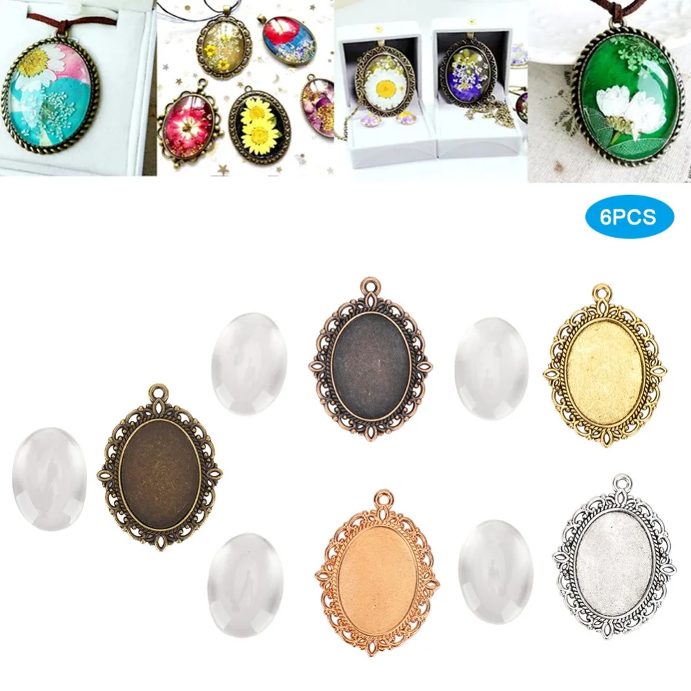 

60Pcs Metal + Glass Pendant Trays 3.5 X 3cm Multiple Colors Jewelry Making Bases DIY Jewelry Trays Handmade Accessories