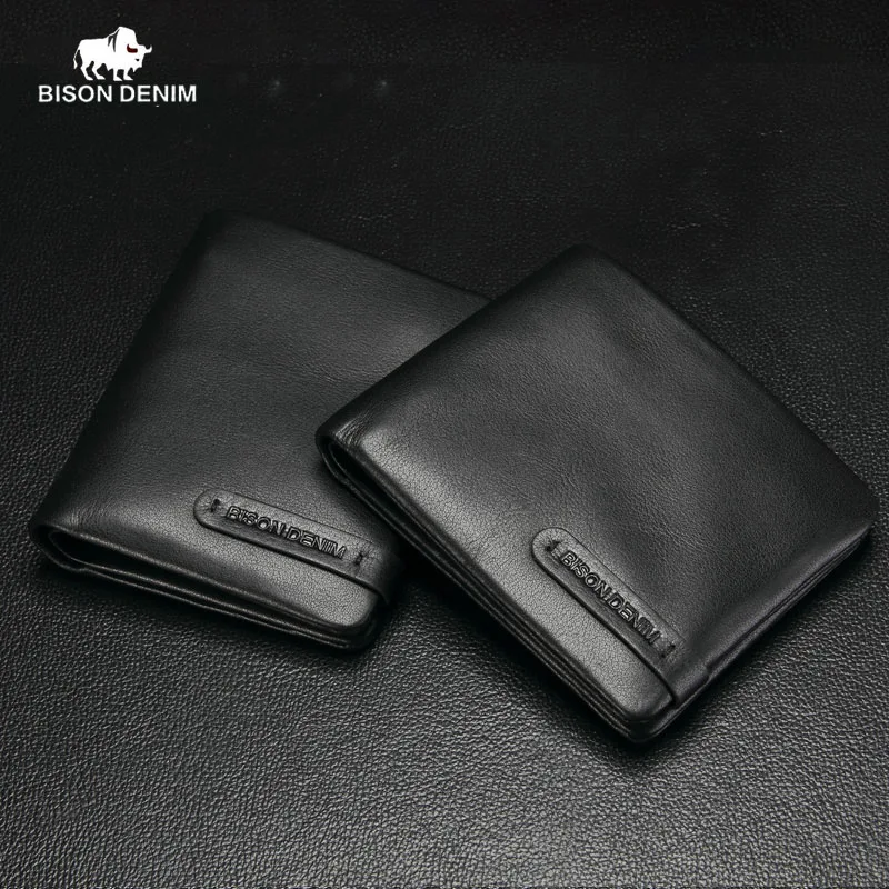 BISON DENIM  Classic Style Wallet Genuine Leather Men Wallets Short Male Purse Card Holder Wallet Men Fashion High Quality