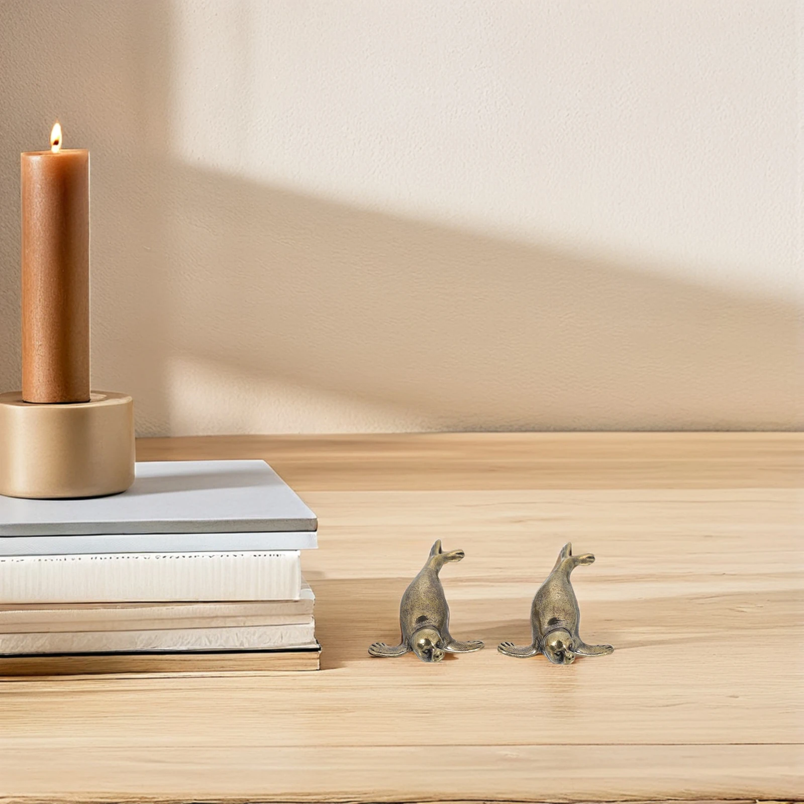 

2 Pcs Mini Brass Seal Figurines Vintage Copper Animal Ornaments Desk Decor Sculptures Ocean Creatures Artic