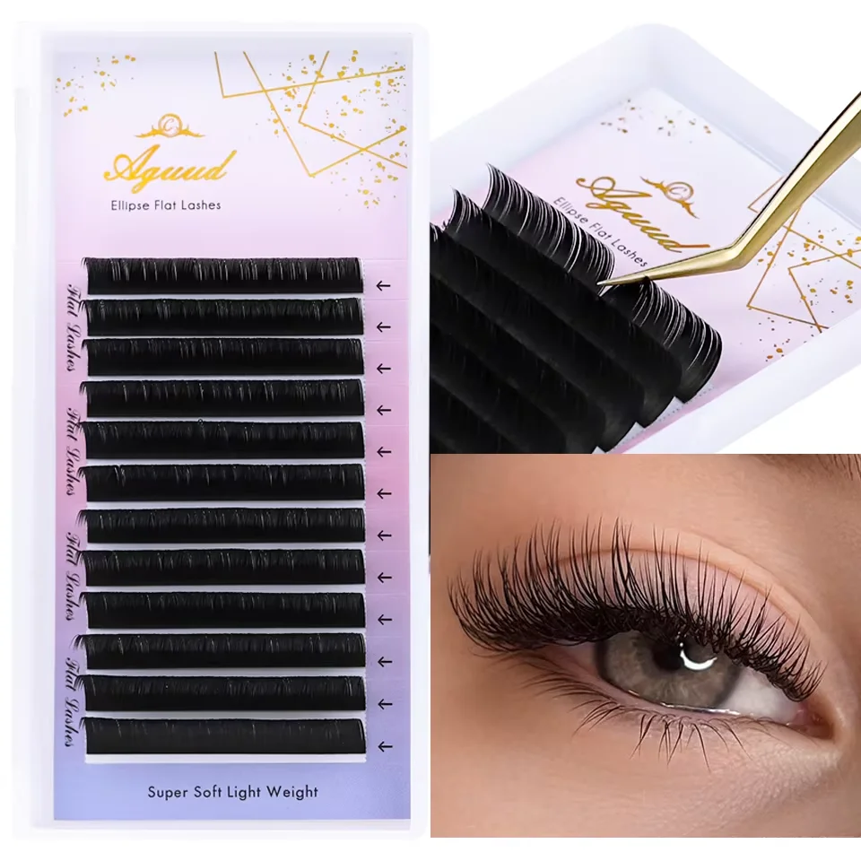 AGUUD 5 Cases/lot Ellipse Flat Lashes Extension 0.15 0.20 Classic Cashmere Eyelash Soft Double Tips Korea Makeup Eyelash