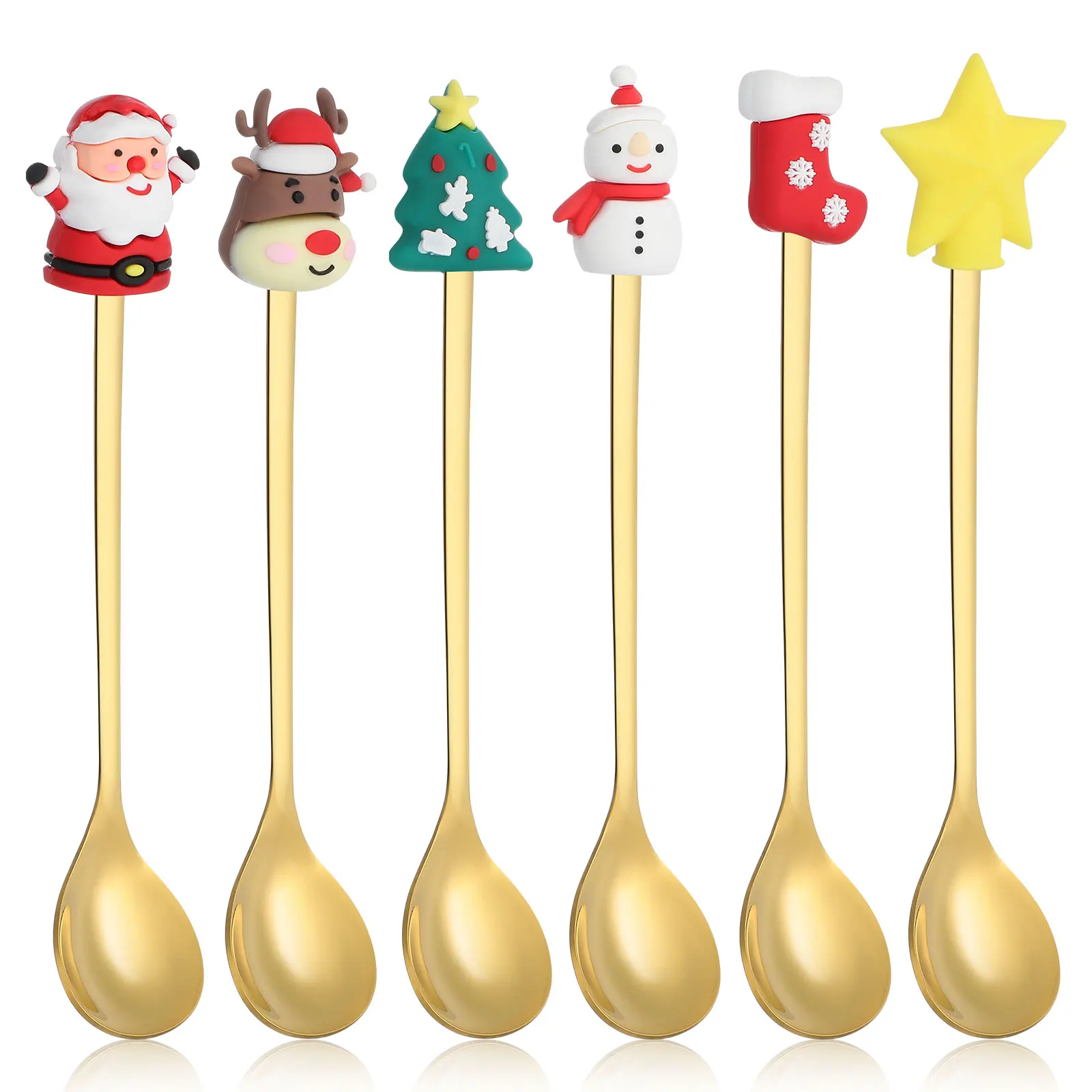 

6Pcs Christmas Tableware Spoons Stainless Steel Holiday Cutlery Set Cute Reindeer Santa Tree Design for Coffee Dessert Stirring