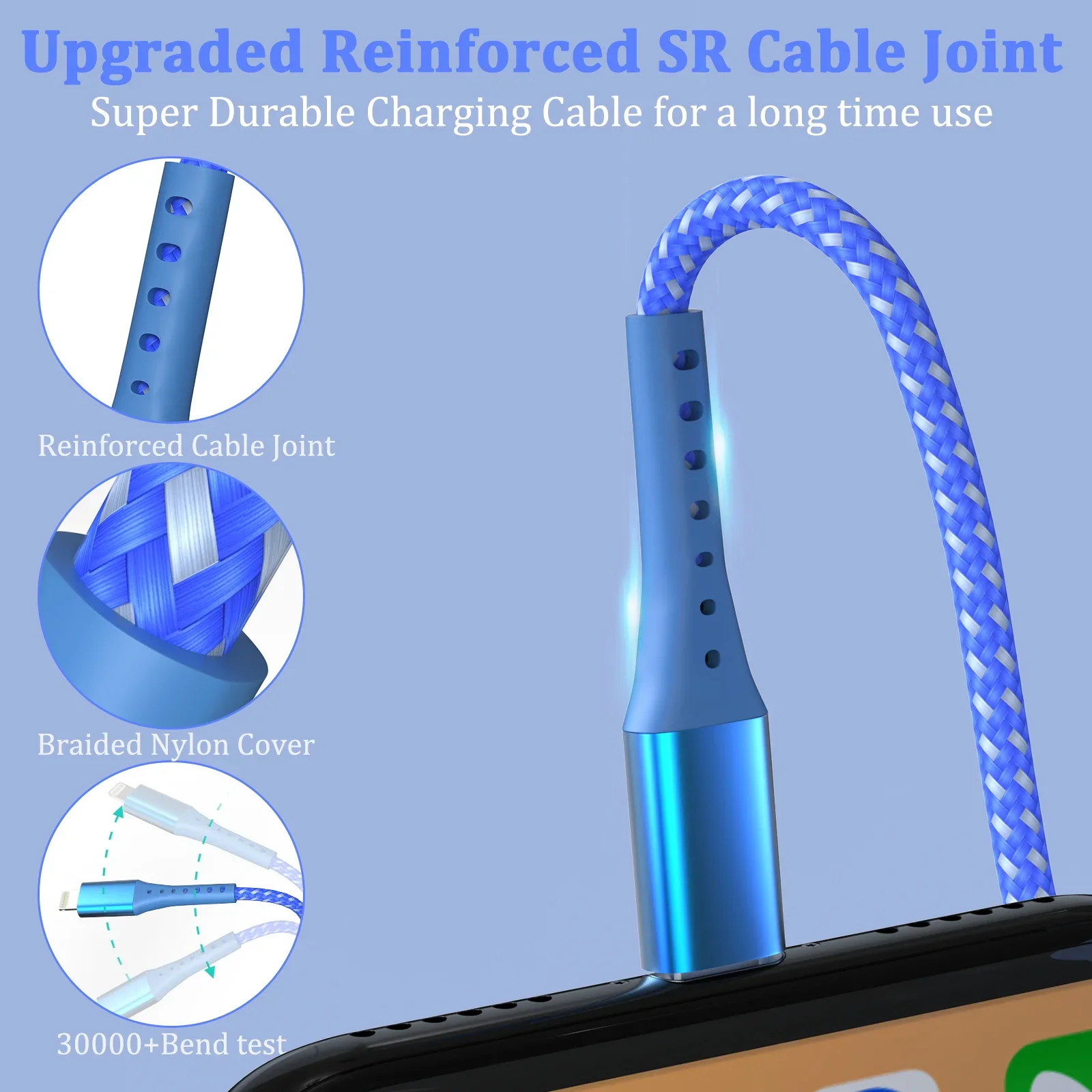 ANSEIP Charging Cable 10ft Lightning Cable  For iPhone 14 13 12 11 Pro Max XS X XR 7 8 6 Plus 5S Nylon Braided Charger Cord