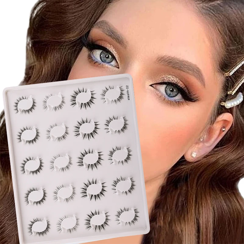 20 Pairs of Manual Sharpened False Eyelashes Cartoon Barbie Natural Soft Little Devil Transparent Stalk Eyelash Case