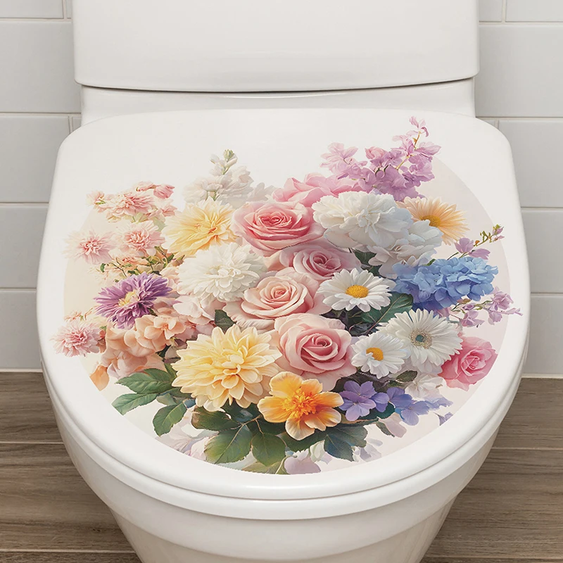 Painted Creative Flowers Bathroom Toilet Sticker Toilet Toilet Sticker Wall Sticker Self-adhesive Home Decoration Decal