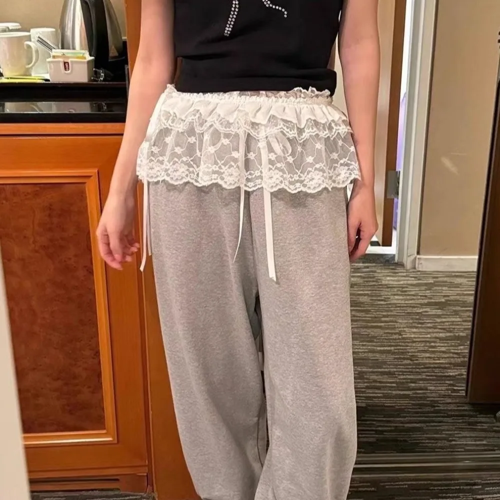 موضة Y2k الدانتيل تنورة صغيرة لوليتا الكورية نمط الشاش تنورة تقليم بعقب الستار تنورة الدانتيل متابعة تكدرت حافة تنورة فتاة