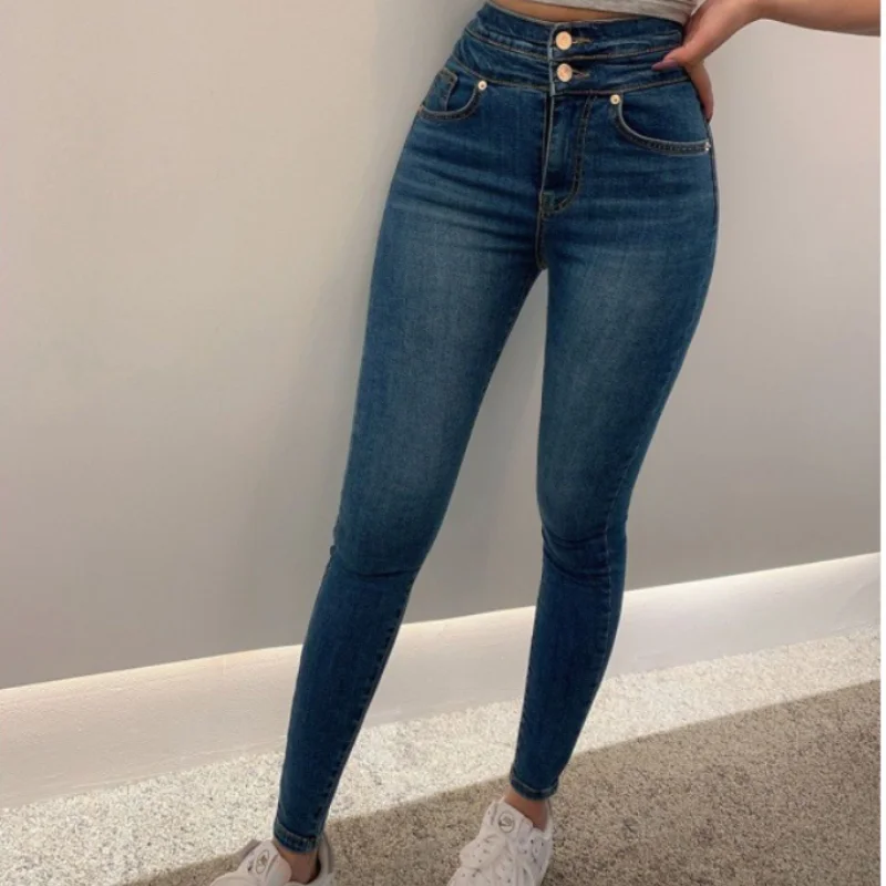 2024 Spring and Autumn New Pencil Pants, High Elasticity, Hip Lifting, High Waist Jeans, Women's Tight Fit, Small Feet Look Thin