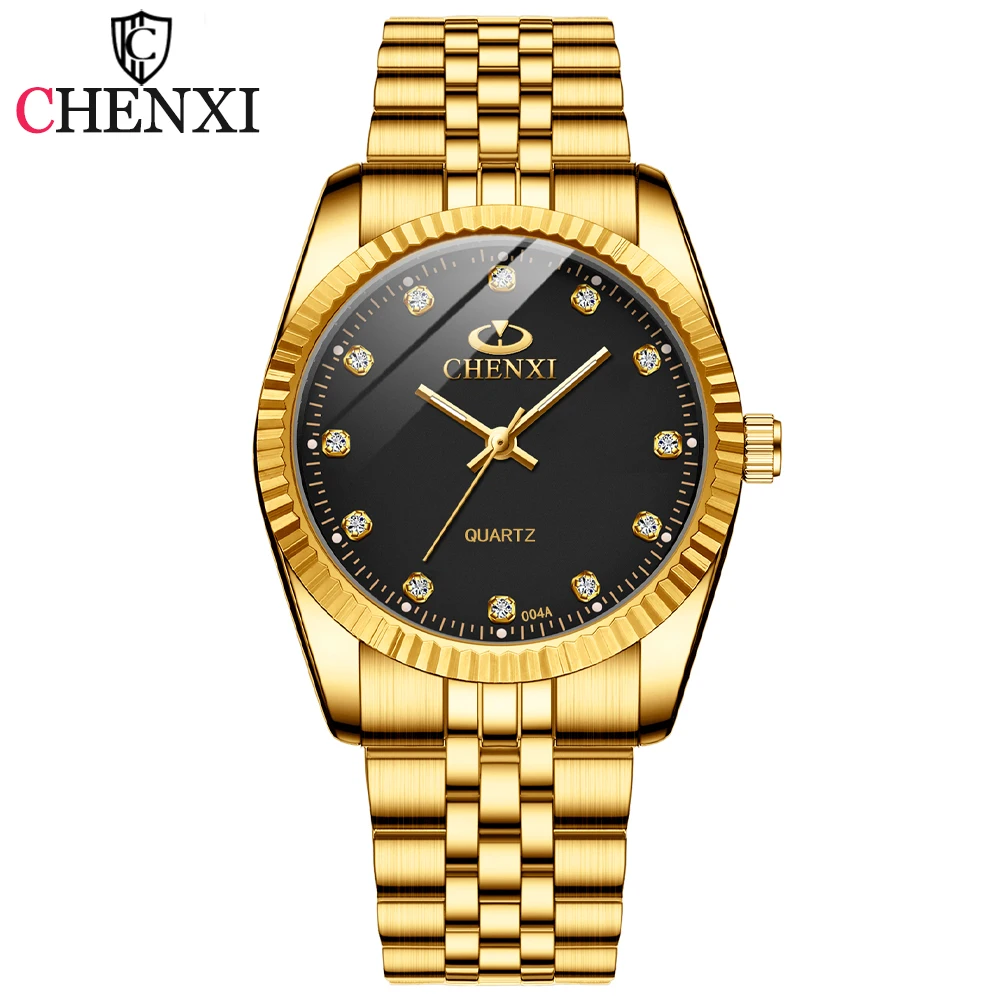 CHENXI Fashion Men Women Watch Luxury Gold Quartz Wrist Watch Waterproof Stainless Steel Couples Clock Casual Mens Watches