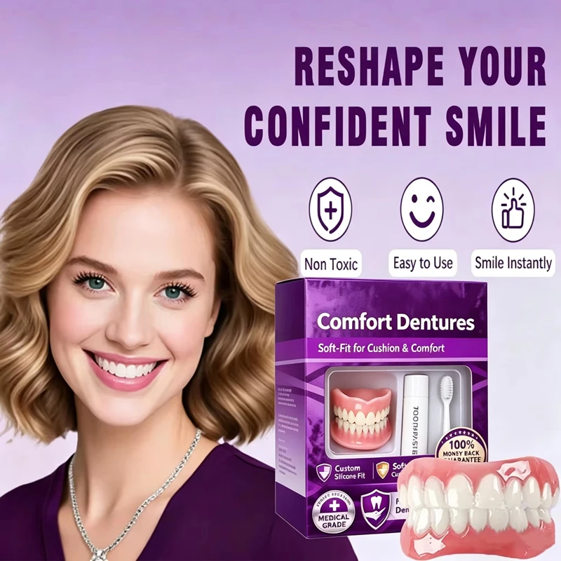 Soft Comfort Fit Adult Full Set Dentures Natural Upper Lower False Teeth Instant Smile Oral Cosmetic Accessories
