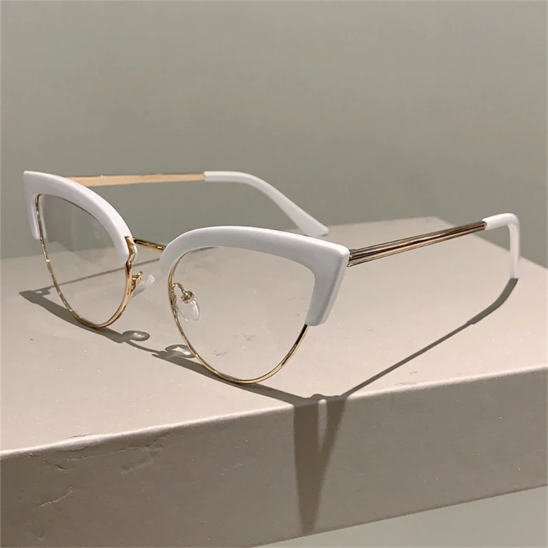 New Vintage Cat Eye Glasses Frame New Stylish Semi Metal Rim Women Eyewear Trendy Brand Design Non-prescription Eyeglasses Очки
