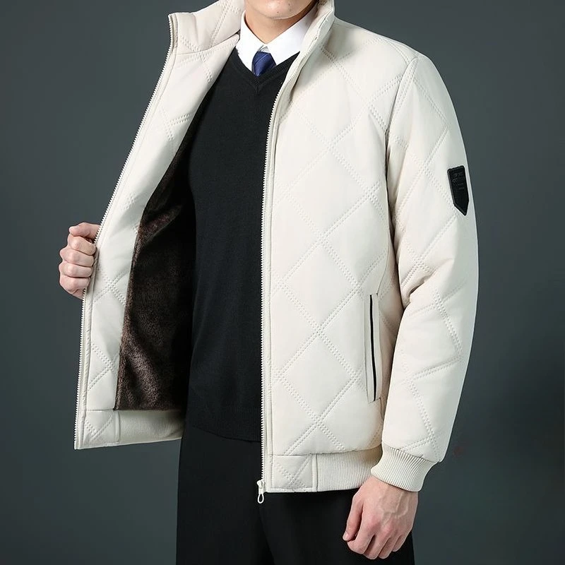 الرجال شتاء دافئ سميكة صوف مبطن سترة قطن الوقوف طوق معطف مبطّن العصرية حجم كبير ملابس خارجية للشباب في منتصف العمر