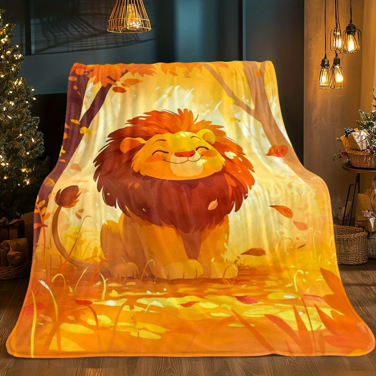 1 بطانية من الفلانيل بنمط الأسد - ناعمة ودافئة، مناسبة للتخييم والأرائك والأسرة والكراسي، هدية مثالية للعطلات للأطفال #2