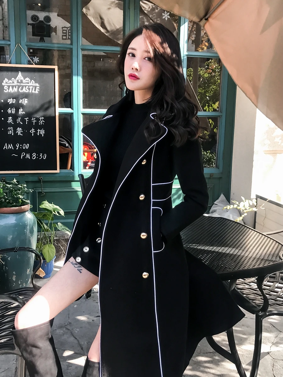 

Double Breasted Military Long Wool Coat Women Winter British Style 2023 Slim Work Office Thick Warm Cashmere Blends Outwear