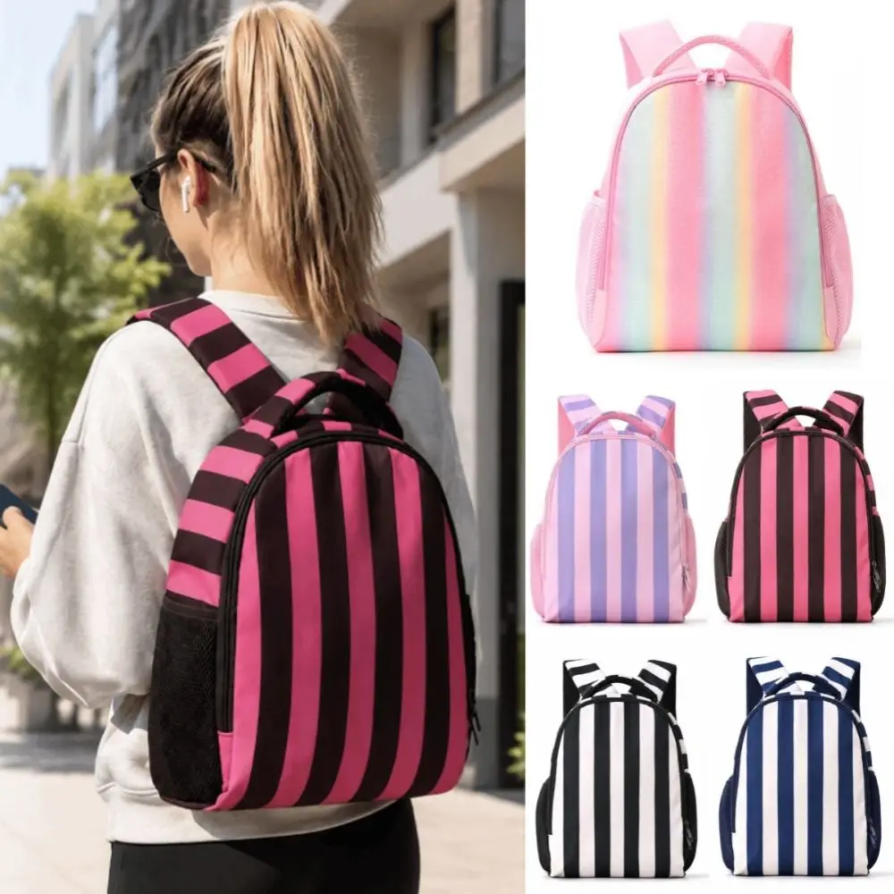 Fashionable Korean-style Striped Backpack Preppy Style Color-blocked Large Capacity School Bag Durable Cute Rainbow Backpack