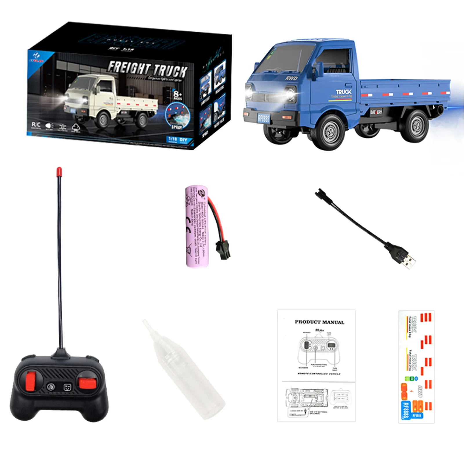 1:16 RC Car Drift Spray-on Type Climbing Truck Haul Cargo Remote Control Electric Toy w/ Led Light Model For Kids Birthday Gift