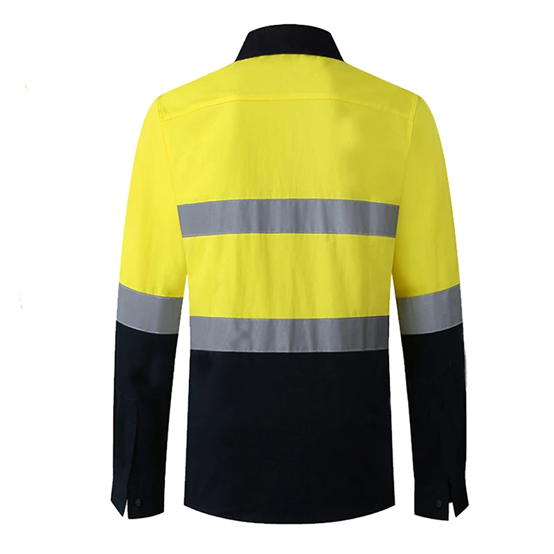 100% Cotton Reflective Safety Shirt For Constrcution Men Workwear High Visibility Work Shirt with Reflective Tape Safety Clothes