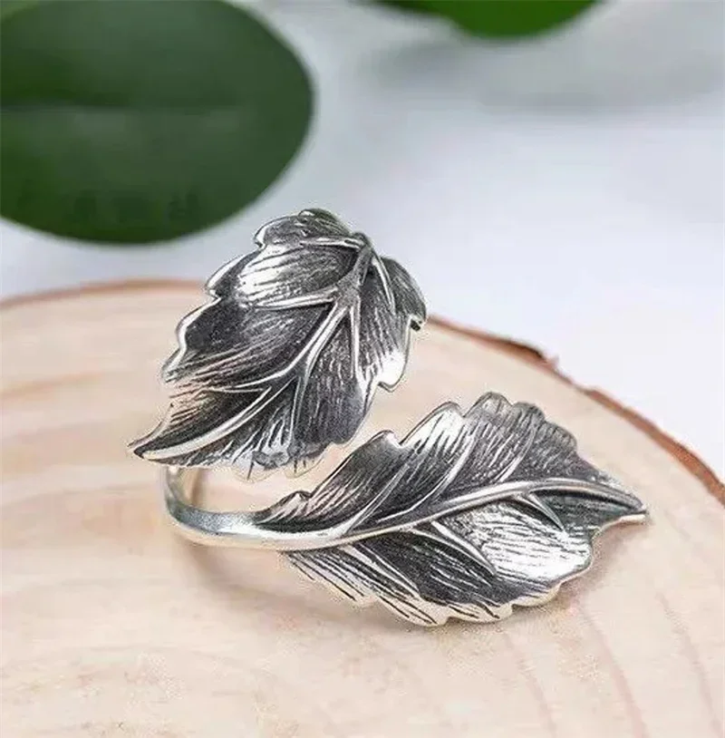 024 Vintage Leaf Resizable Ring for Women Anti Silver Color  Accessories Party Daily Wear Stylish Rings Retro Jewelry