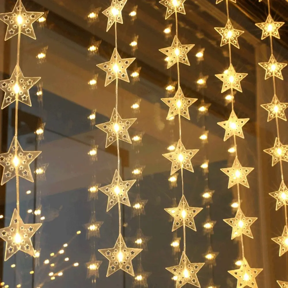 100/200 LEDs Fairy Five-pointed Star Room Layout Hanging Type Curtain String Lights Window Decor LED Star Lamp Xmas Lighting