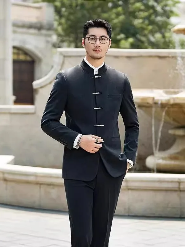 Neue Chinesische Sle Hochzeit Anzug männer Set Junge Brautom Formelle Kleidung Zhongan Mantel Stehkragen Jugend Casual Western Anzug t...