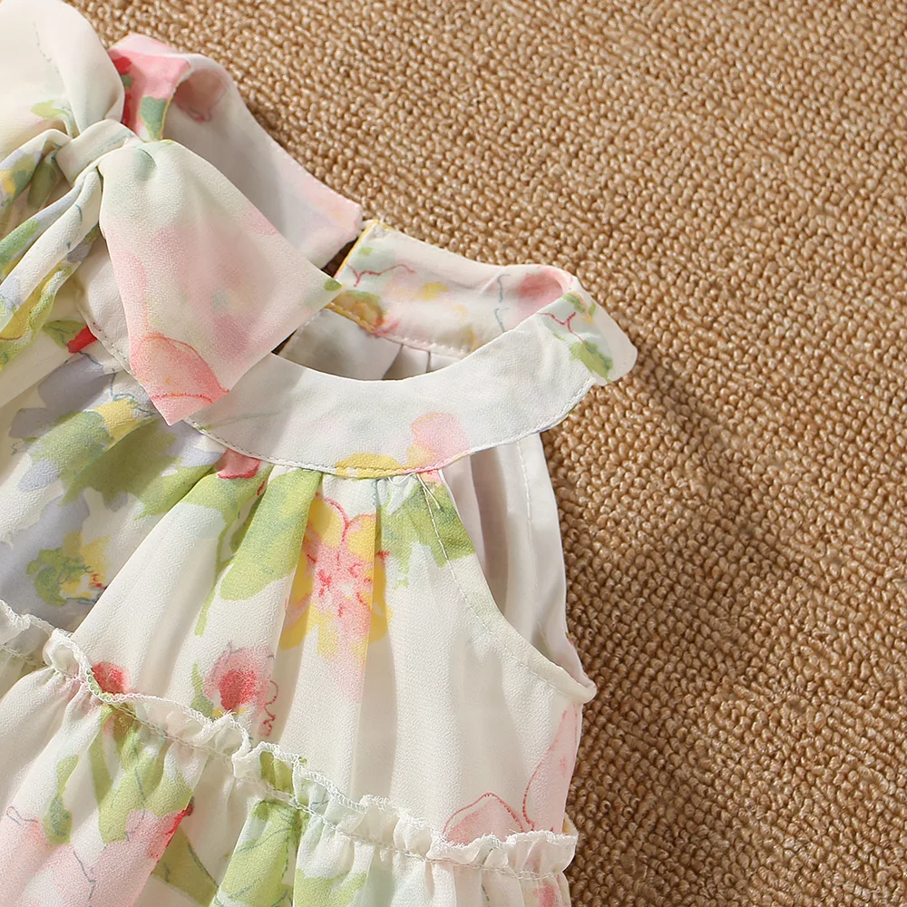 (0-3 Years Old) Summer Baby Girl Bow Princess Thousand Layer Chiffon Dress Girl Flower Sleeveless Beach Dress