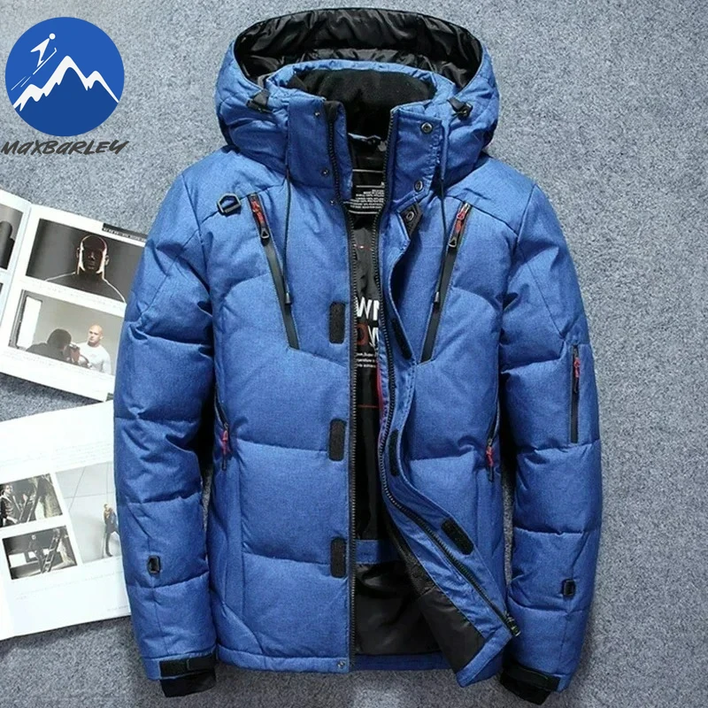 -Chaqueta de invierno de 20 grados para hombre, plumón de pato blanco, abrigo grueso y cálido para acampar en la nieve, Parkas de protección contra el frío para viaje con capucha a la moda para hombre