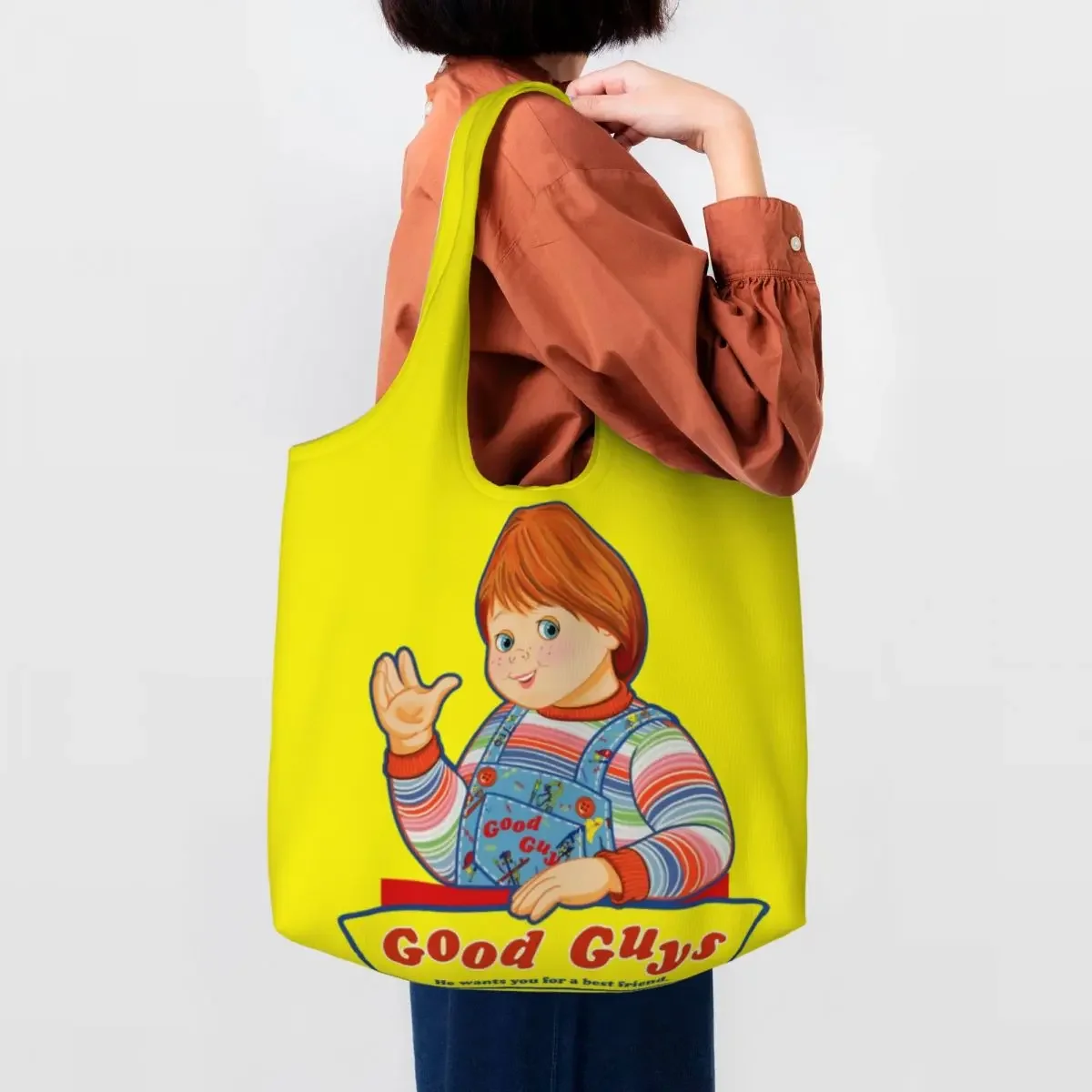 Good Guys Child's Play Groceries Shopping Bag Canvas Shopper Tote Shoulder Bag Large Capacity Durable Chucky Doll Bags Handbag