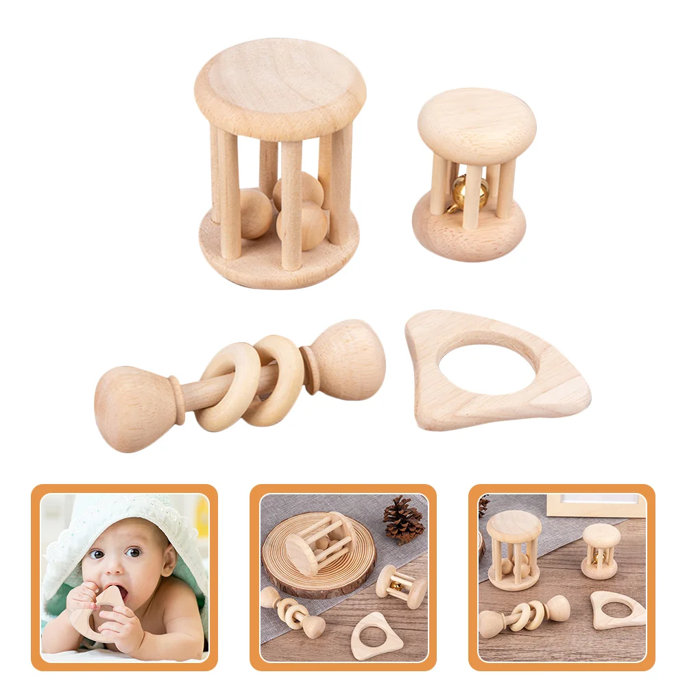 4 Pcs The Bell Baby Safe Molar Musical Toys for Toddlers Infant Funny Rattles Wood Bells Wrist