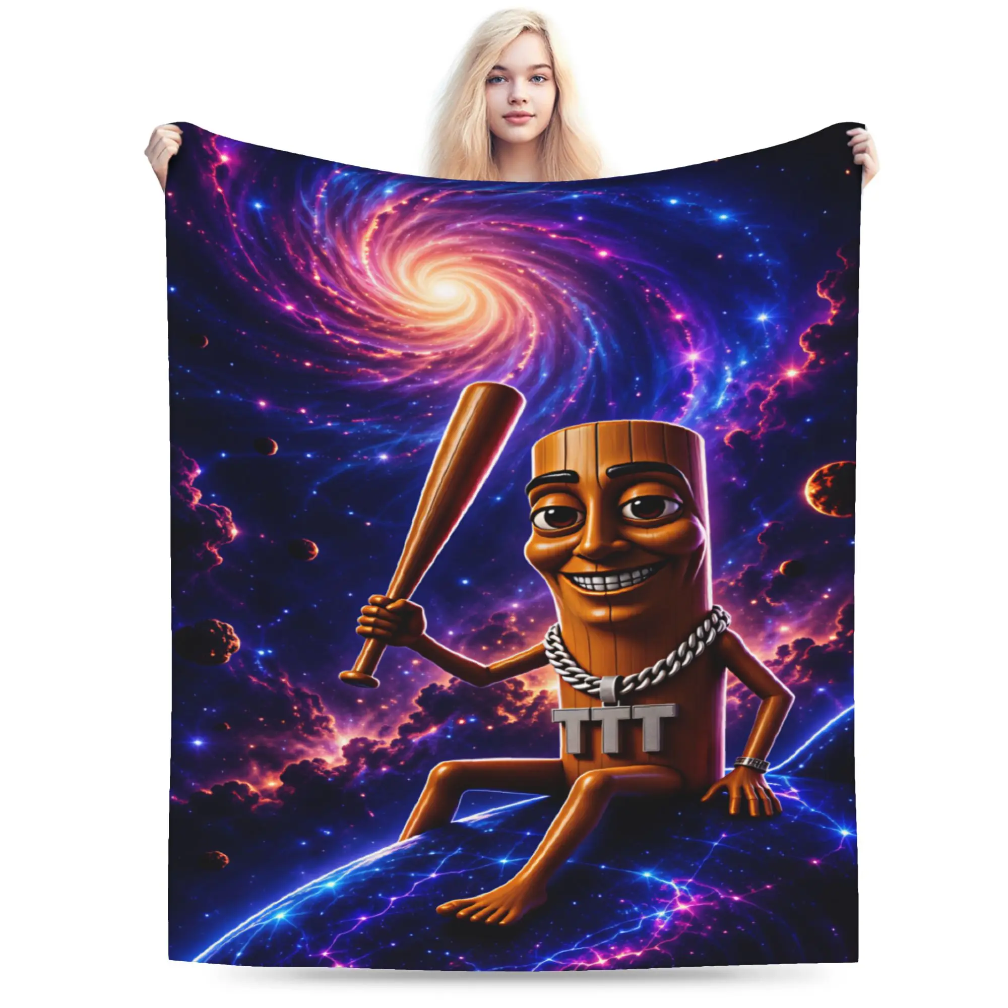 Tung Tung Sahur Galaxy Baseball Bat Meme Blankets Winter  Cozy Throw Blanket For Adults Living Room Flannel Bedspread Bed Cover