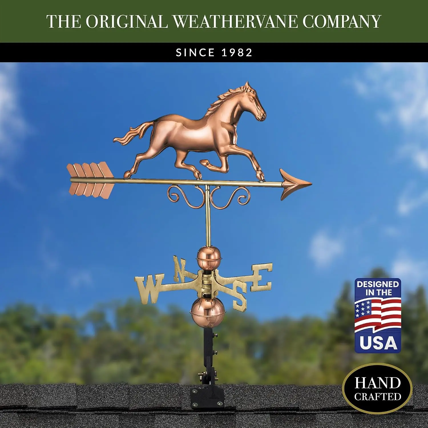 Copper Galloping Horse Weathervane Handcrafted Rooftop Sculpture Barn Home Shed Cupola Accent
