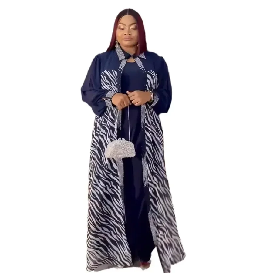 Chiffon Long Dresses For Women African Dashiki Print Two Piece Set Clothing Dubai Turkey Abayas Elegant Party Evening Gowns 2024