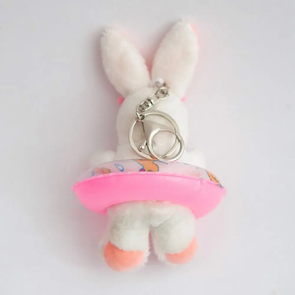 Love Sunglasses Cartoon Rabbit Key Chain Funny Swimming Ring Soft Plush Bunny Pendant Toys Cartoon Doll Keychain Bag Hanging