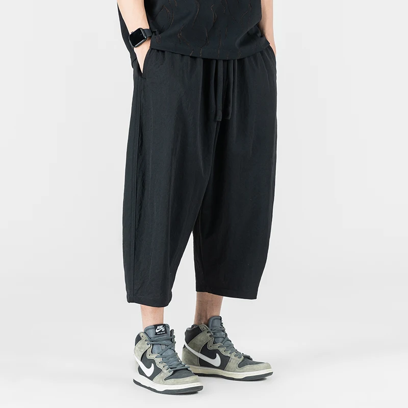 男性の夏のファッション軽量薄いコットンリネンルーズカジュアルプラスサイズワイドレッグハーレムパンツ男だぶだぶのズボン