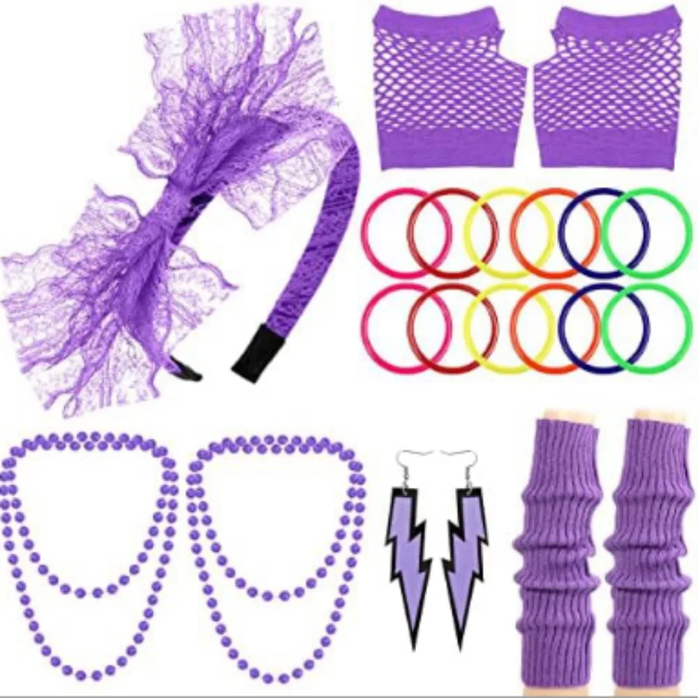 PESENAR 80s Accessories for Women, Women's 80s Outfit Costume with Neon Headband, Leg Warmers for Women Girls 80s Party
