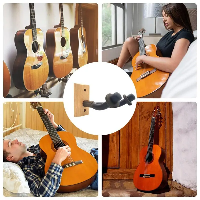 Colgadores de guitarra de madera, soporte de exhibición de pared, Base de madera dura reutilizable, ganchos de pared para guitarra acústica, ukelele