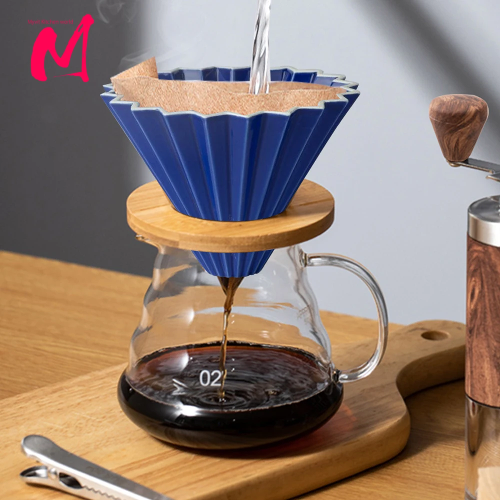 Ceramic Coffee Filter Cup Reusable Filters Coffee Maker with Wood Stand Funnel Dripper Cake Filter Cup Coffee Accessories