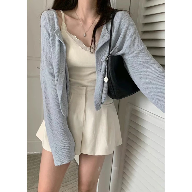 Sweet Sle Dongdaemun-cárdigan de primavera para mujer, chaleco informal de punto con escote en V y tirantes de madera, diseño informal