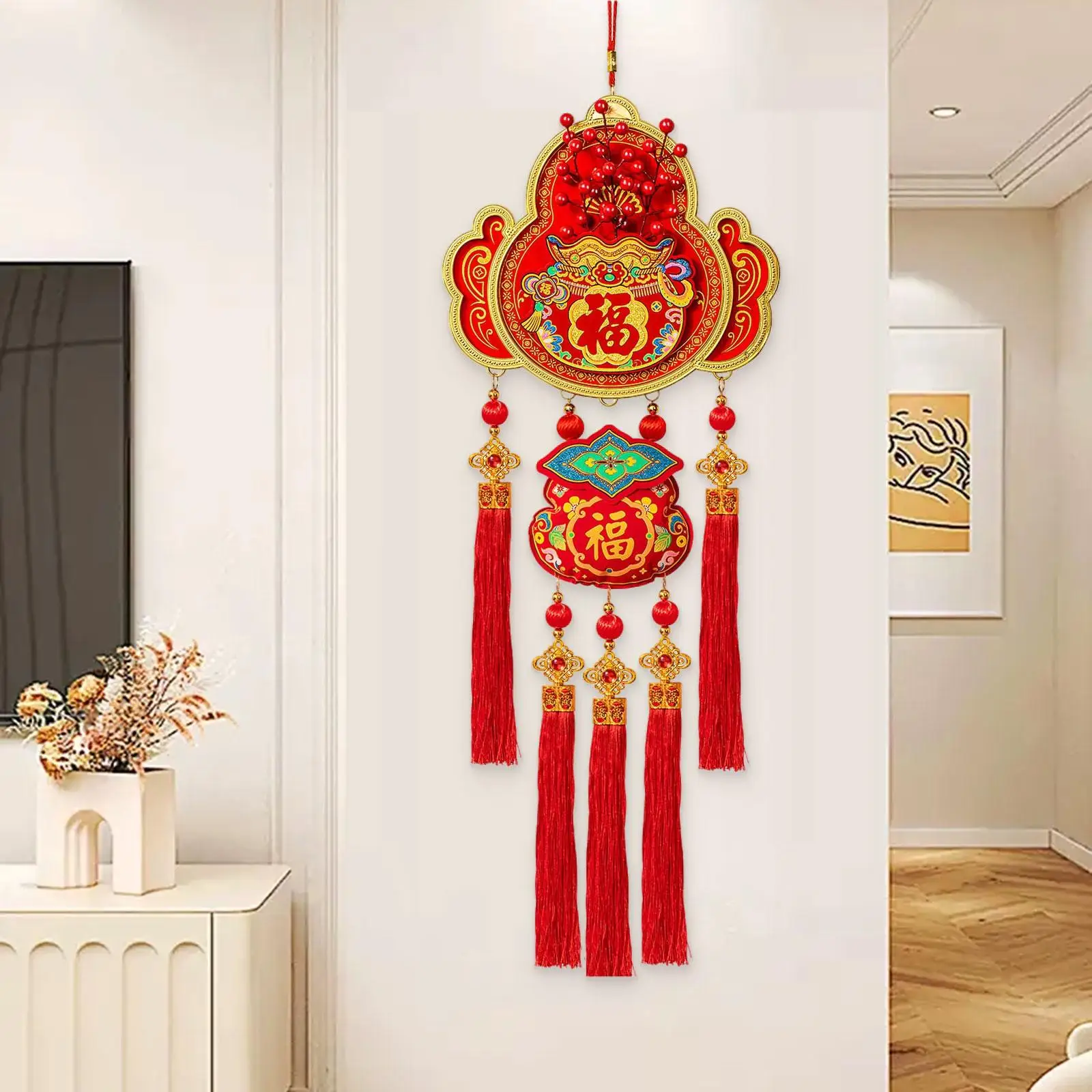 

Contemporary Spring Festival Door Hanging Ornament Red Velvet Pendant Decorative Ceiling Accessories for Lunar New Year Decor