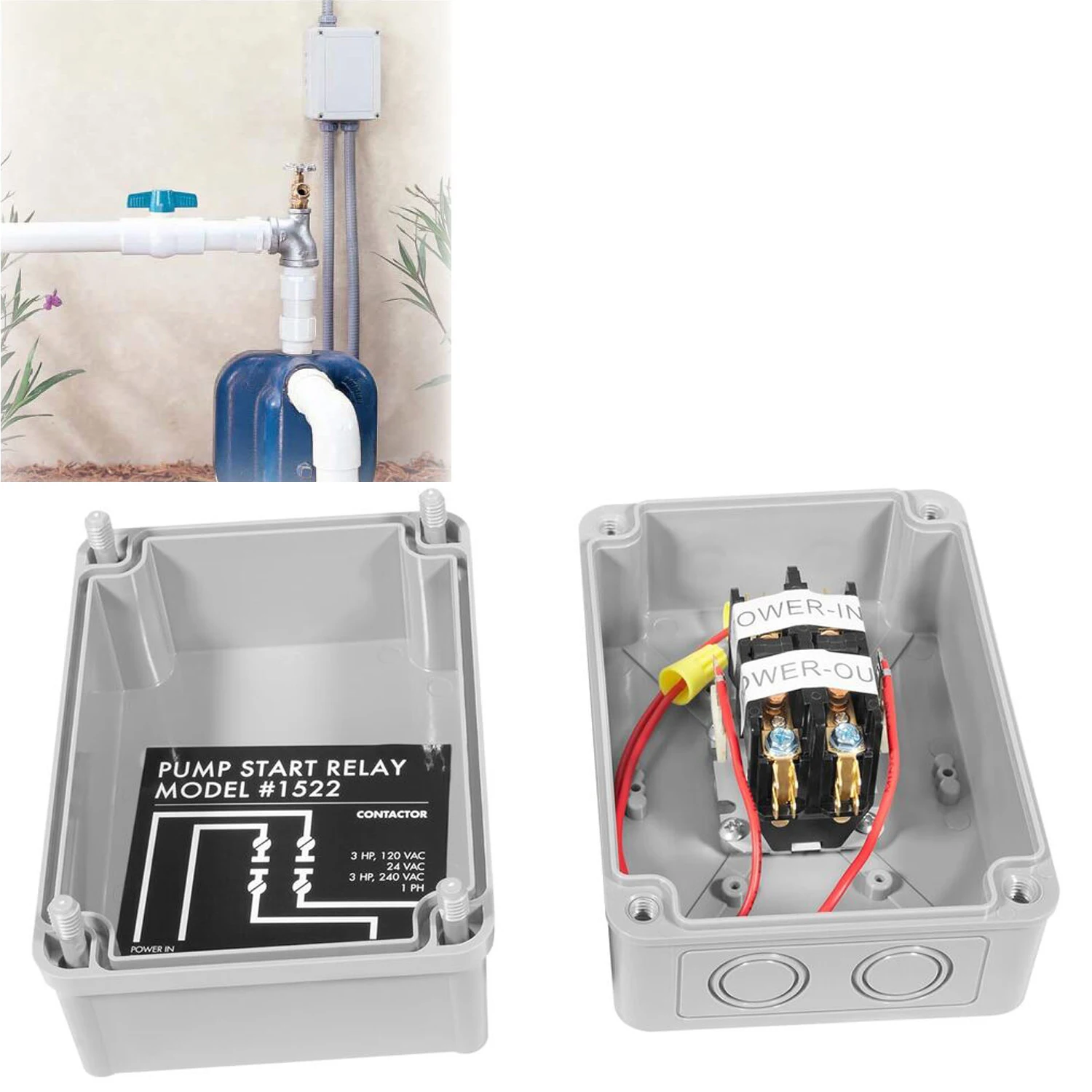 

TM 1522 Pump Start Relay for Irrigation Systems with Housing 3 HP / 110V / 220V 24V Coil Garden Accessory