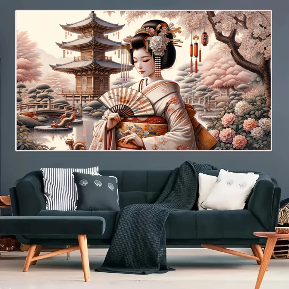Diamond Painting 2026 Japanese Geisha Woman Sakura Mosaic Cross Stitch Full  Diamond Art Embroidery Large Size Living Room Decor view 2