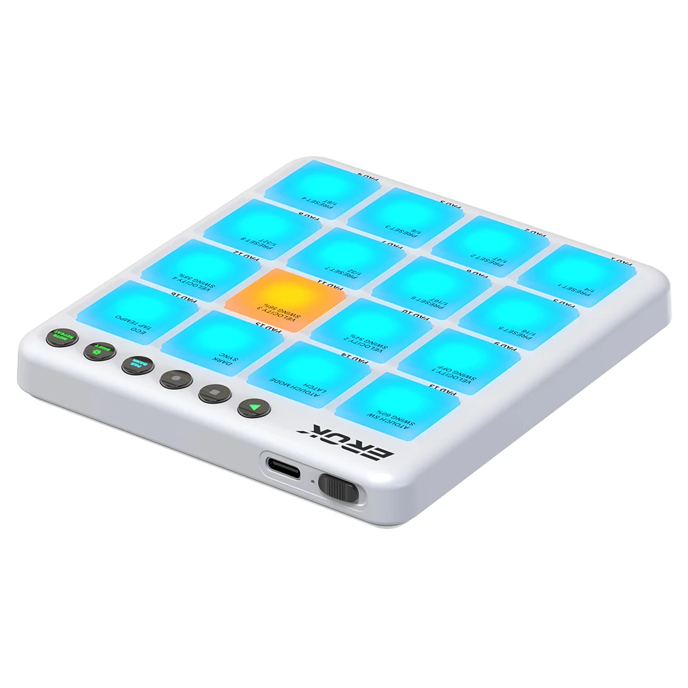 EROK Wireless 16 Pad MIDI Controller USB-C Velocity Aftertouch Beat Maker Portable DAW Drum Pad for Studio Live Music Creation view 5