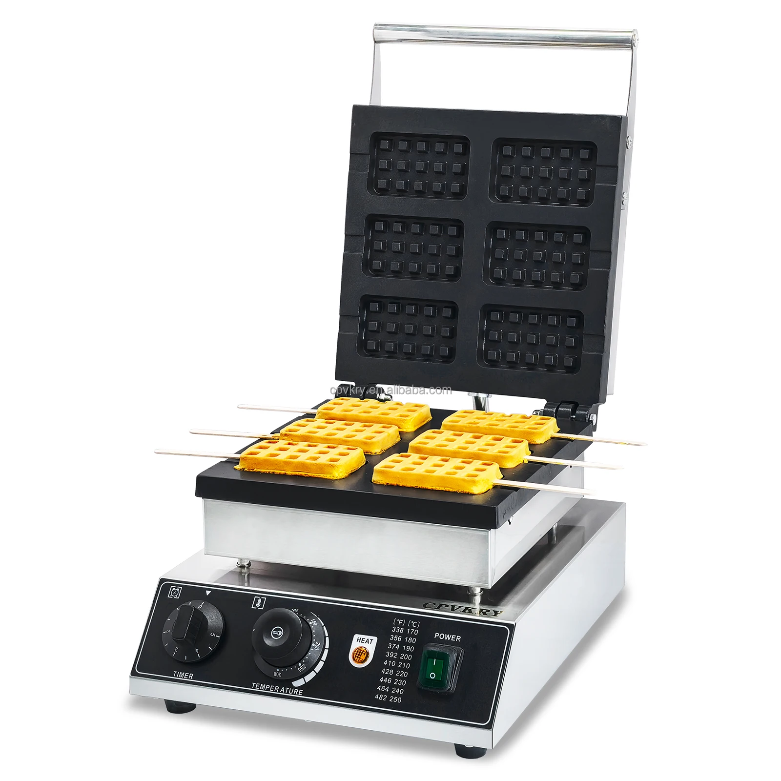 Hotel Use Stainless Steel Electric 6-Slice Double-Sided Waffle  Temperature Time Control Easy Operate for Snacks