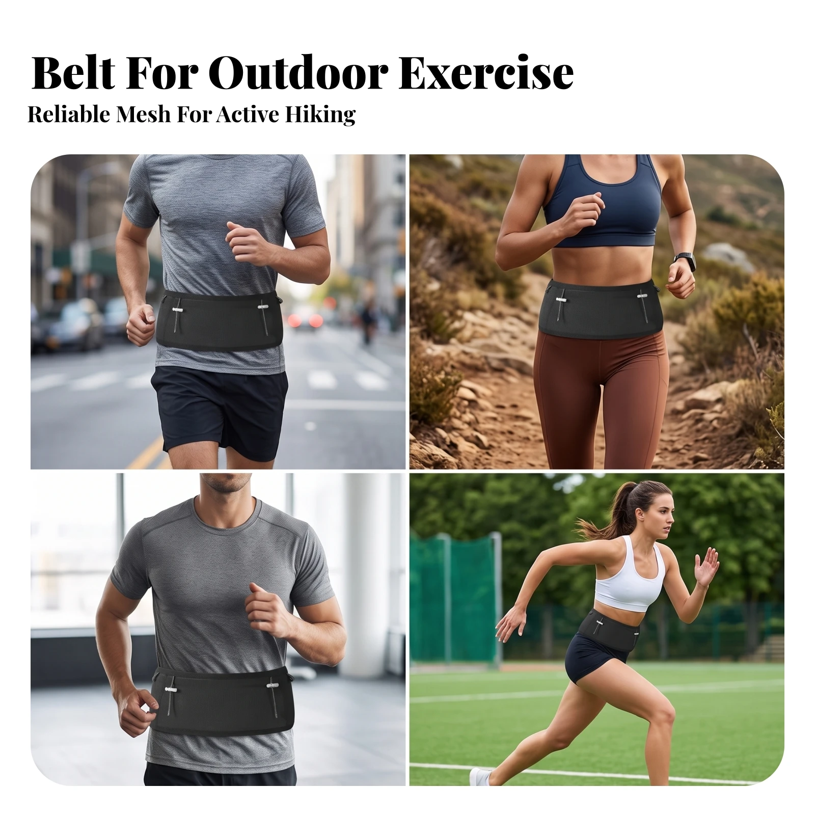 Running Waist Pack with Zippered Pockets Snug Mesh Running Belt with Loops Bag Slim-Fit Slim for Runners